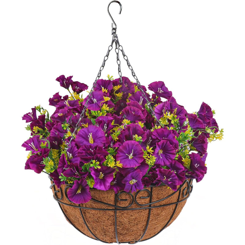 Arrangement en panier, Pétunias mauves