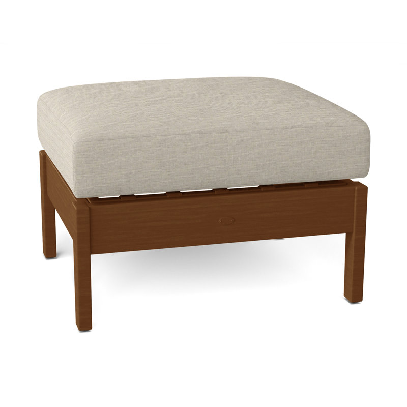 Kennebunkport Outdoor Ottoman with Cushion, Oak, Dove Sunbrella® Linen, No Welt