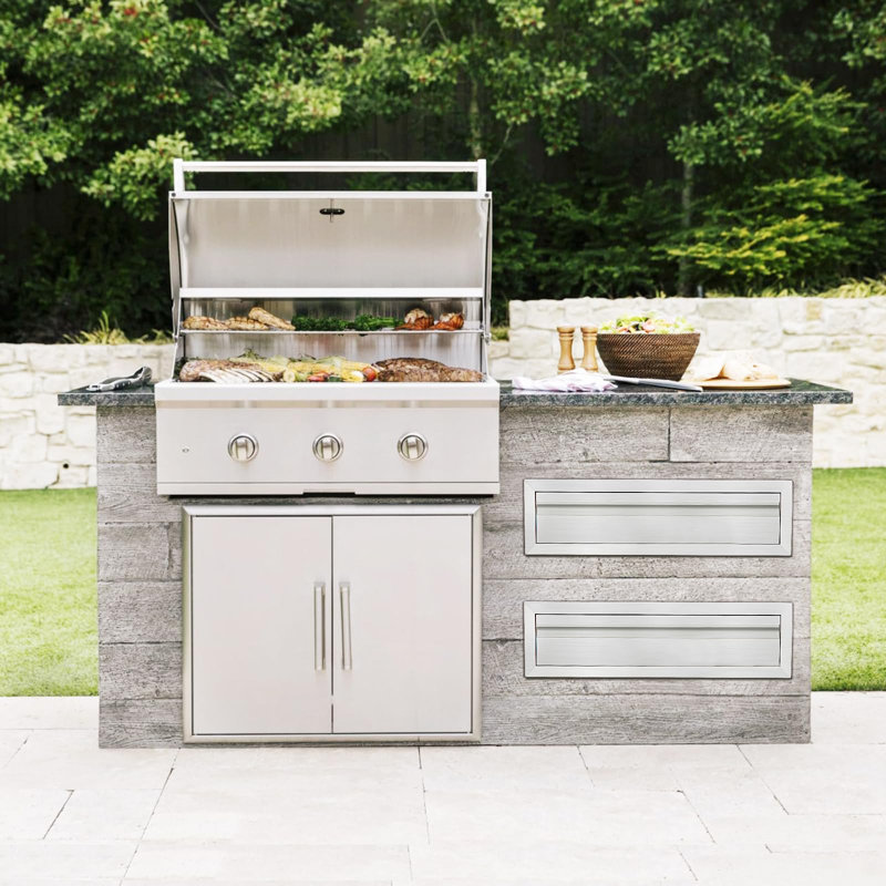 Weatherproof Stainless Steel Outdoor Kitchen Drawers – Double Layer Storage Cabinet, Ball Bearing Soft-Close Slides for BBQ Grill Island & Patio – Size: 14" W x 15" H x 23" D, Second Floor