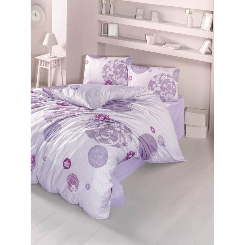 Ensemble de housse de couette 100% coton moderne / contemporain rose / lilas / blanc Shellson