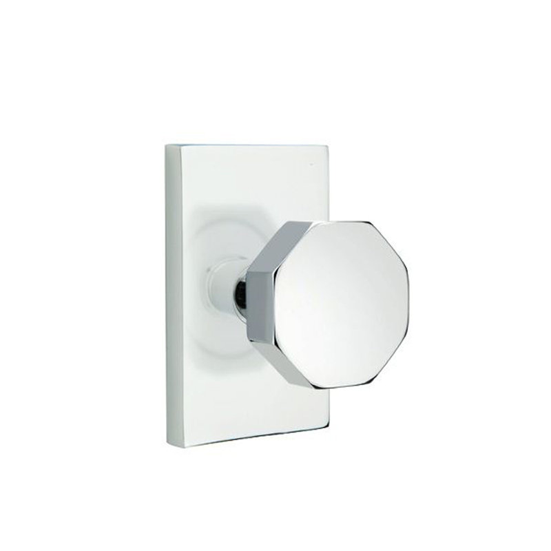 Emtek Passage Knobset w/ Modern Rectangular Rosette and Octagon Knob, Polished Chrome