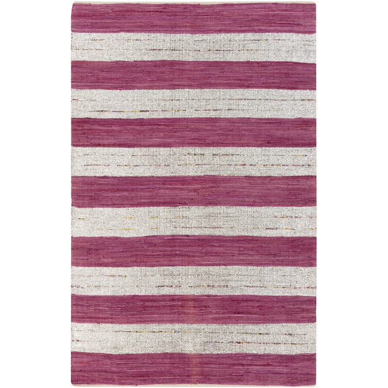 Tapis en coton fuchsia/kaki tissé à plat Chesterfield, Rectangle 4 pi x 6 pi