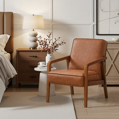 Brandalyn 25" W  Wood Frame Faux Leather Armchair by Wade Logan