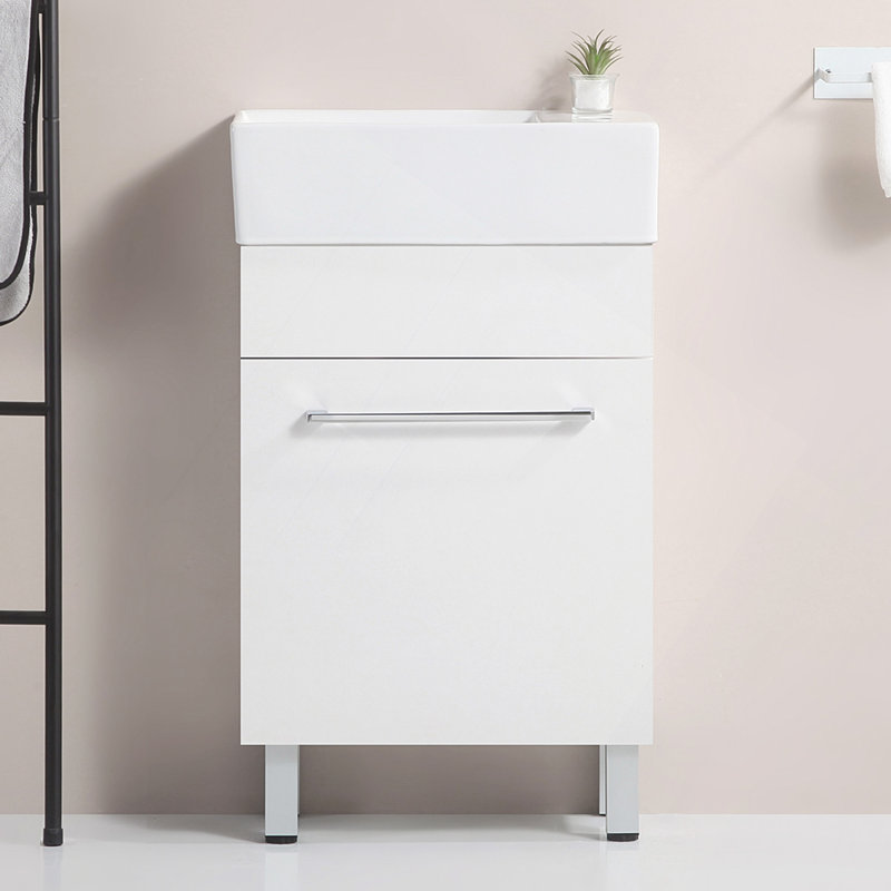 Armoire de salle de bain blanche avec lavabo en céramique 19 po