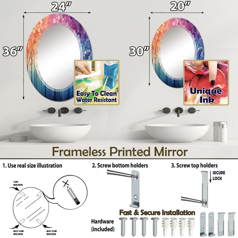 Berilo - Miroir mural moderne ovale, 36 po x 24 po