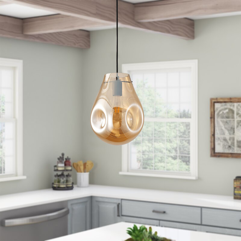 Luminaire suspendu en verre 1 lumière ambrée