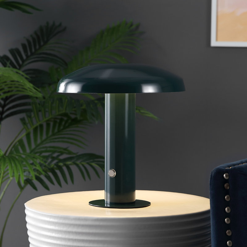 Writzer 11" Contemporary Bohemian Rechargeable/Cordless Dimmable Integrated LED Mushroom Table Lamp, Forest Green