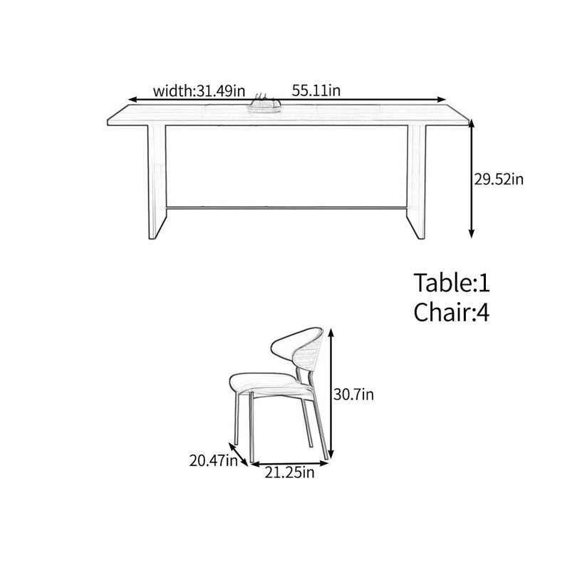 Ensemble de table de salle à manger écologique en bois massif, H 29,52 po x L 55,11 po x l 31,49 po