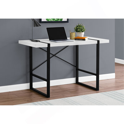 Bureau d'ordinateur, bureau personnel, ordinateur portable, travail, stratifié blanc, métal, contemporain