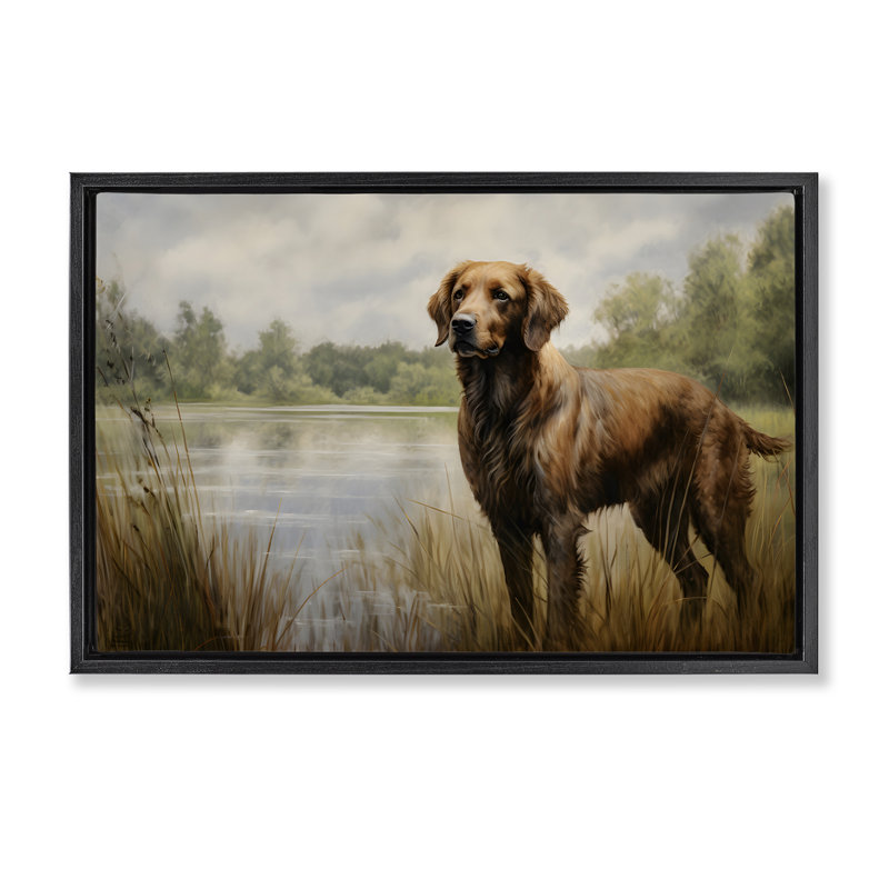Toile flottante Retriever par Petal Prints, Cadre flottant noir de jais, H 17 po x l 25 po