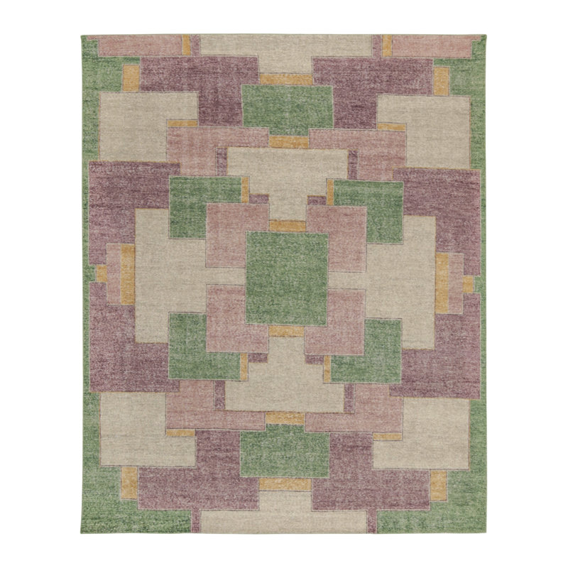 Distressed Homage Hand Knotted Wool Geometric Area Rug, Rectangle 10' x 14'