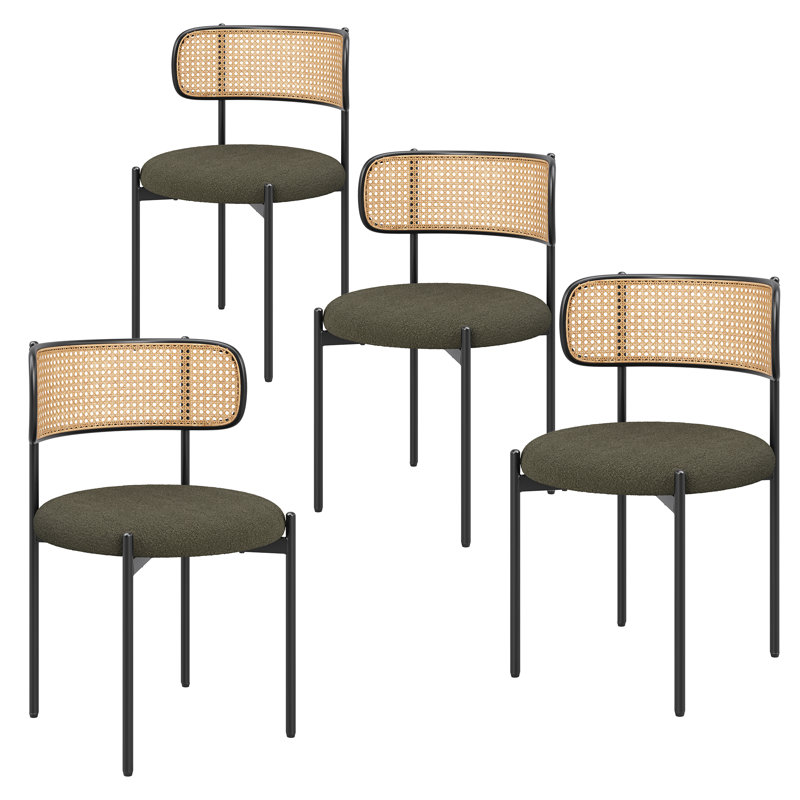 Canice Boucle Upholstered Metal Leg Side Chair (Set of 4), Green
