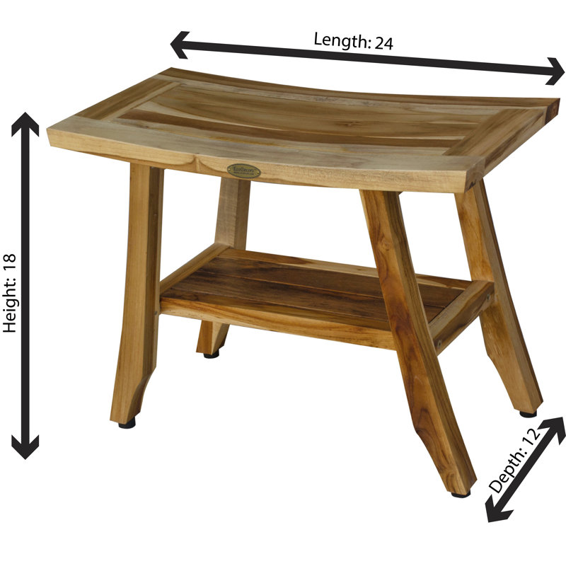 24" Teak Wood Shower Bench with Shelf