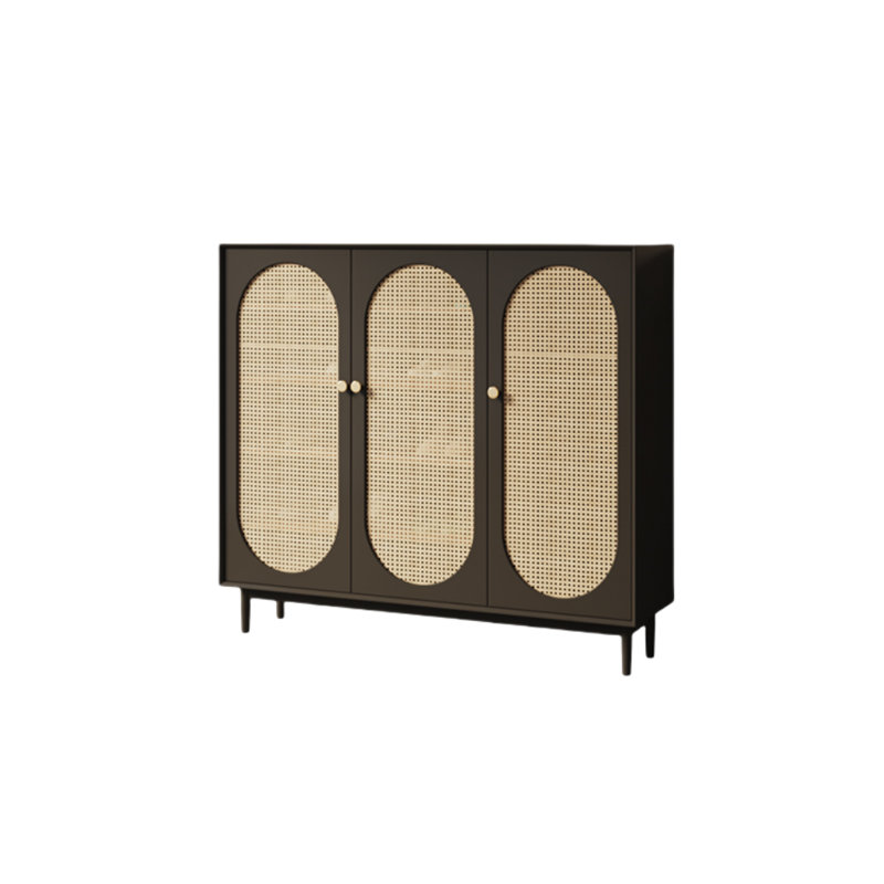 Solid Wood Rattan Woven Porch Cabinet 55.1'' Sideboard, Black
