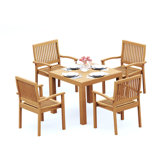 3 Pcs Grade-A Teak Wood Dining Set: 36" Square Table And 2 Leveb Stacking Arm Chairs #11LV0802
