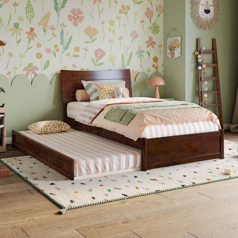 Harlowe Wood Platform Bed with Trundle, Walnut, Twin