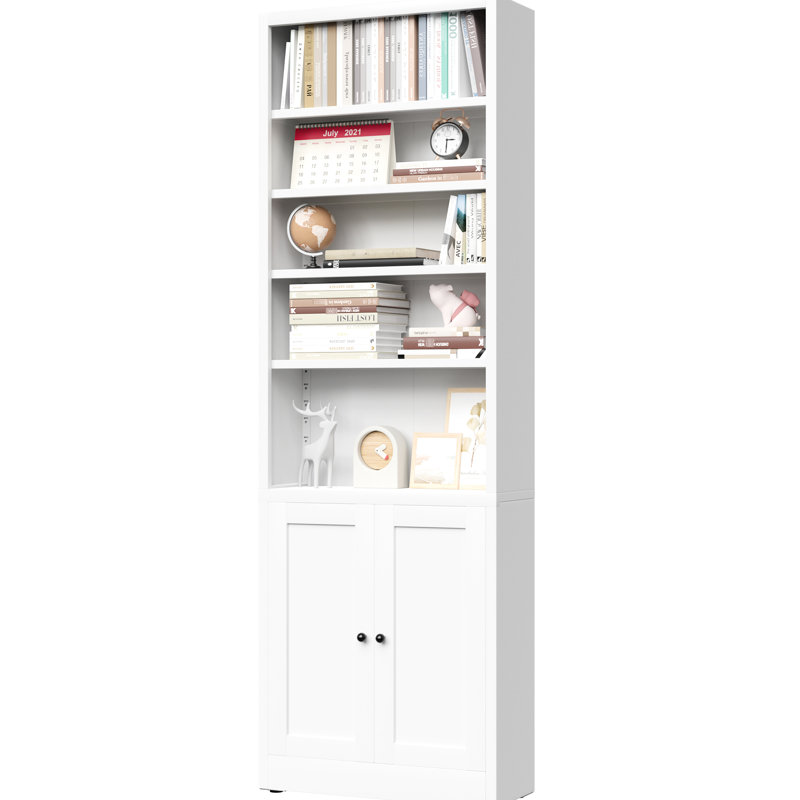 Bibliothèque à 5 niveaux en métal blanc industriel, hauteur de 71 pouces avec porte et tablettes réglables pour la bibliothèque d'organisation