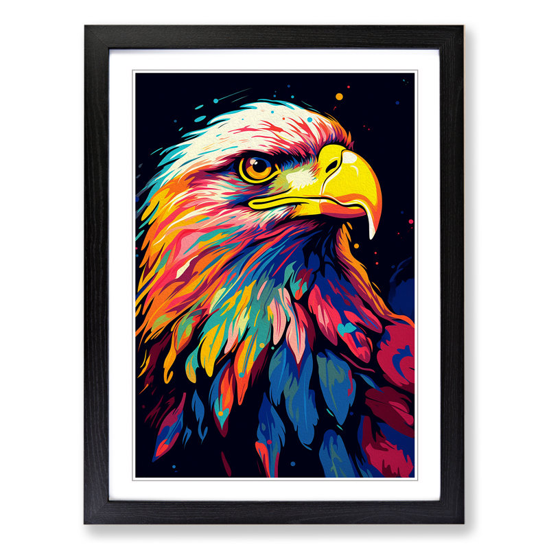 XYZ-FRM-V1223-587 Eagle Pop - Single Picture Frame Print on Wood, 34cm H x 25cm W x 2cm D, Black