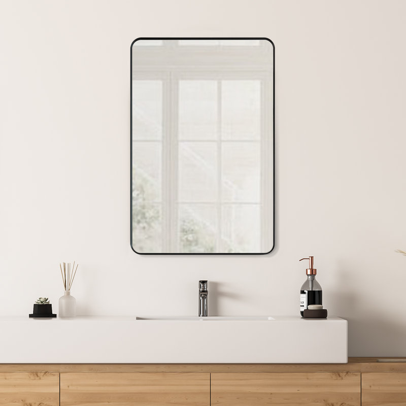 Miroir mural avec cadre en aluminium noir mat 24 po Nettuno, H 36 po x l 24 po, Noir