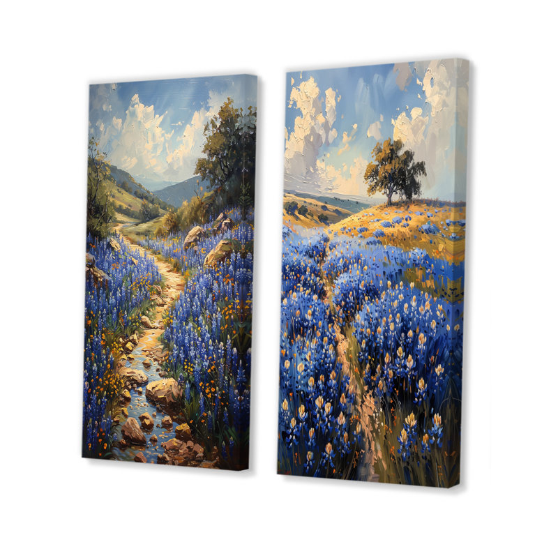 «Blue Bonnets Blue Tranquility Field I - Blue Bonnets», ensemble de 2 pièces, Ne s’applique pas, Toile tendue sur cadre