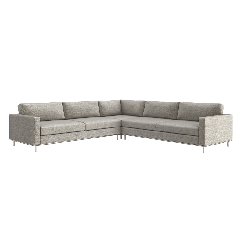 Valencia Upholstered L-Shaped Sectional Symmetrical, Feather Chenille, Polished Nickel