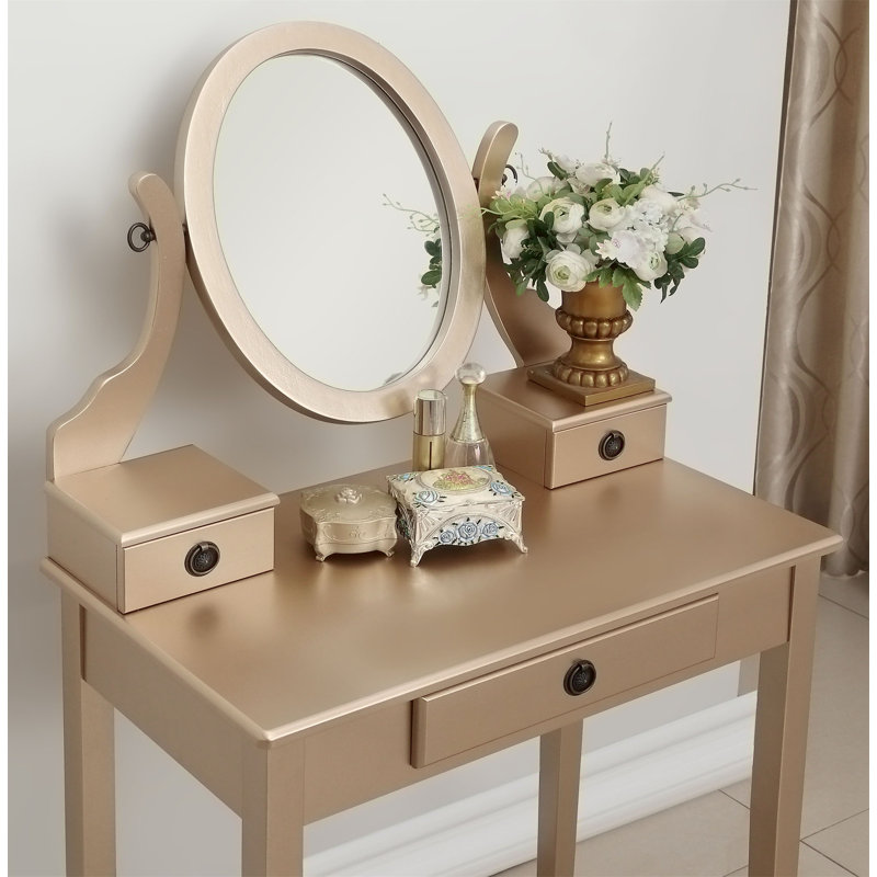Bureau de coiffeuse avec tabouret, Doré
