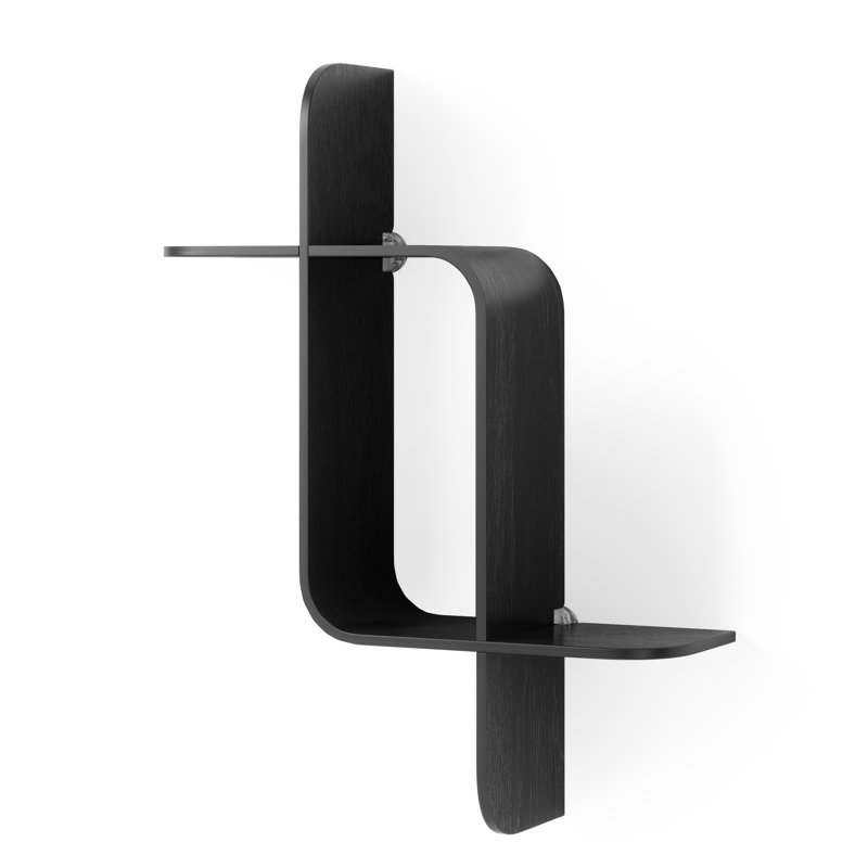 Black Rubberwood Modern Floating Wall Shelf Set