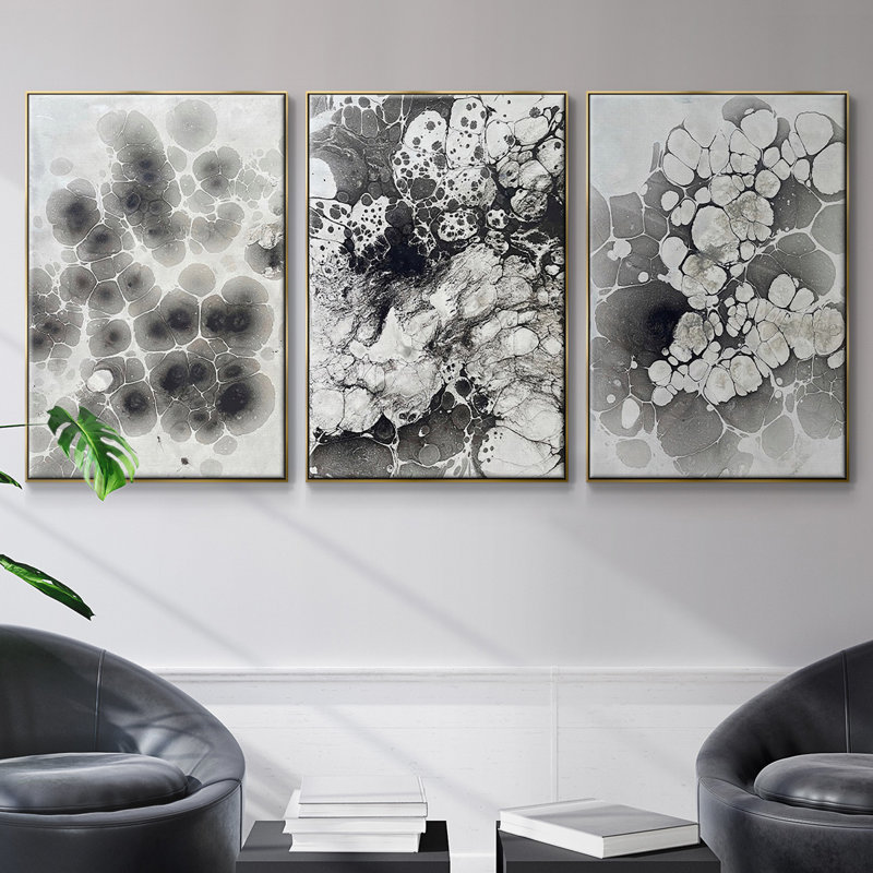 Marble VII, encadré sur toile, 3 pièces, H 24 po x l 48 po x P 2 po, Encadrement doré