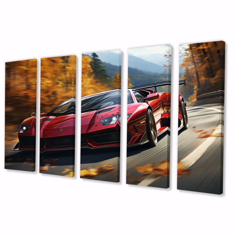 Lamborghini Diablo autoroute rouge - ensemble de décorations murales voiture exotique 5 pièces, H 28 po x l 60 po