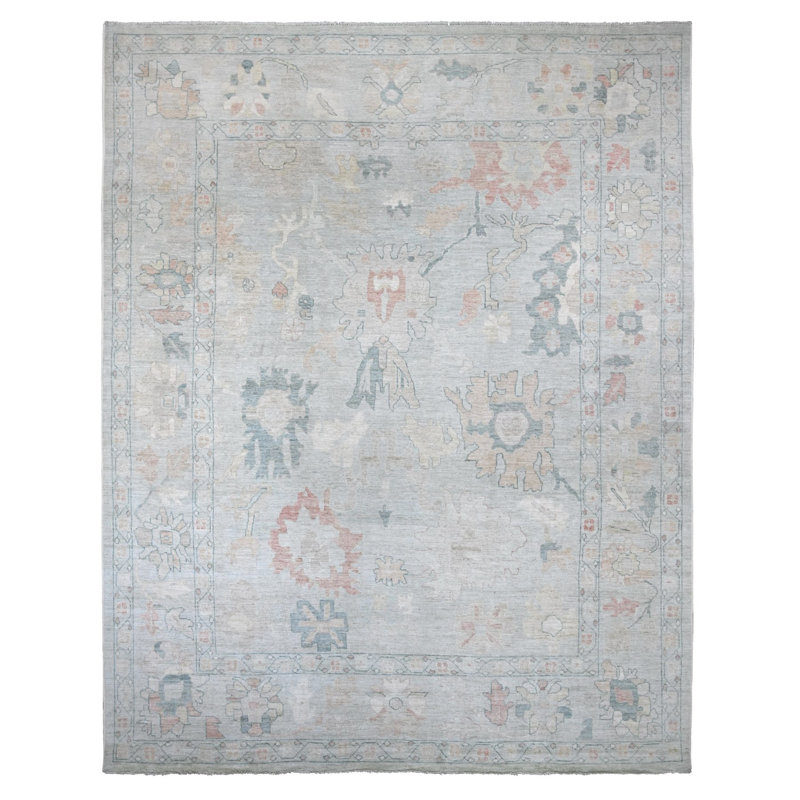 Tapis oriental 11 pi 8 po x 15 pi 2 po Oushak angora afghan avec grande feuille, noué à la main, 100% laine, colorants végétaux, très grand, très grand tapis oriental