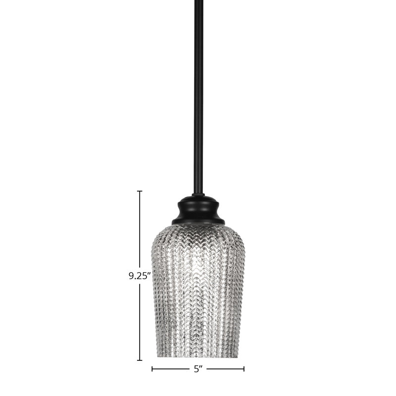 Cordova Stem Hung Pendant With 5" Glass, Silver Textured, Matte Black