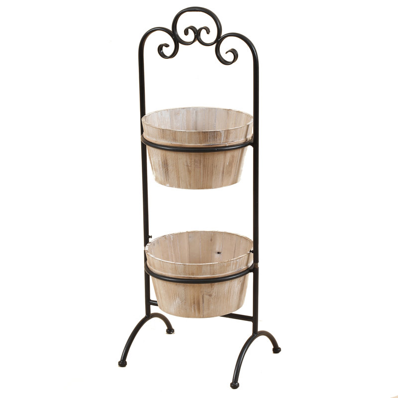 34.7'' H 2-Tier Indoor Planter Stand with Wooden Planter Pots, Decorative Planter for Living Room Décor