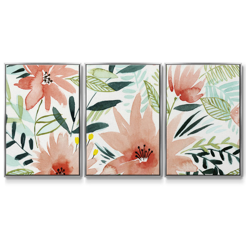 Tropical Drift II, reproduction sur toile 3 pièces, H 36 po x l 75 po, Encadrement argenté