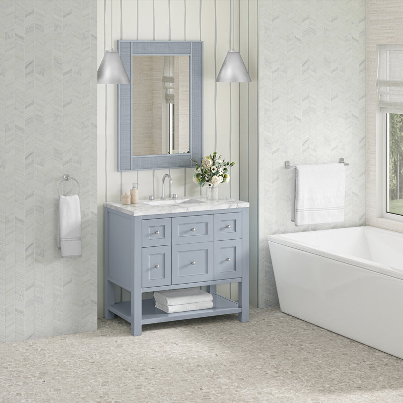 Breckenridge 36'' W Single Vanity, Serenity Blue, Carrara White, 8" Widespread