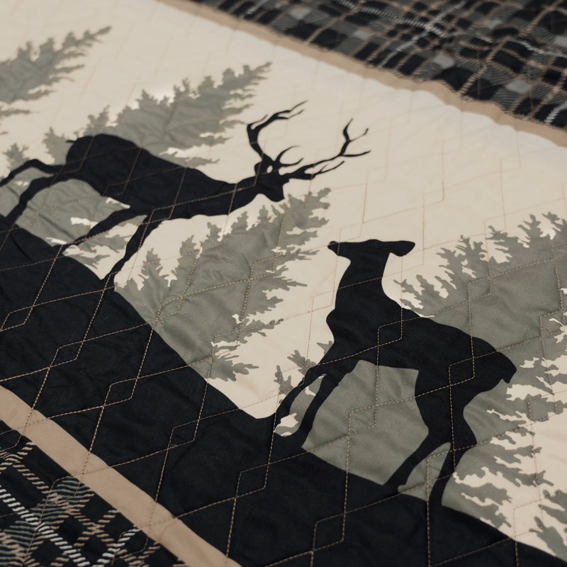 Donna Sharp Deer Walk 3PC Queen Rustic Quilt Set, Queen Quilt + 2 Queen Shams