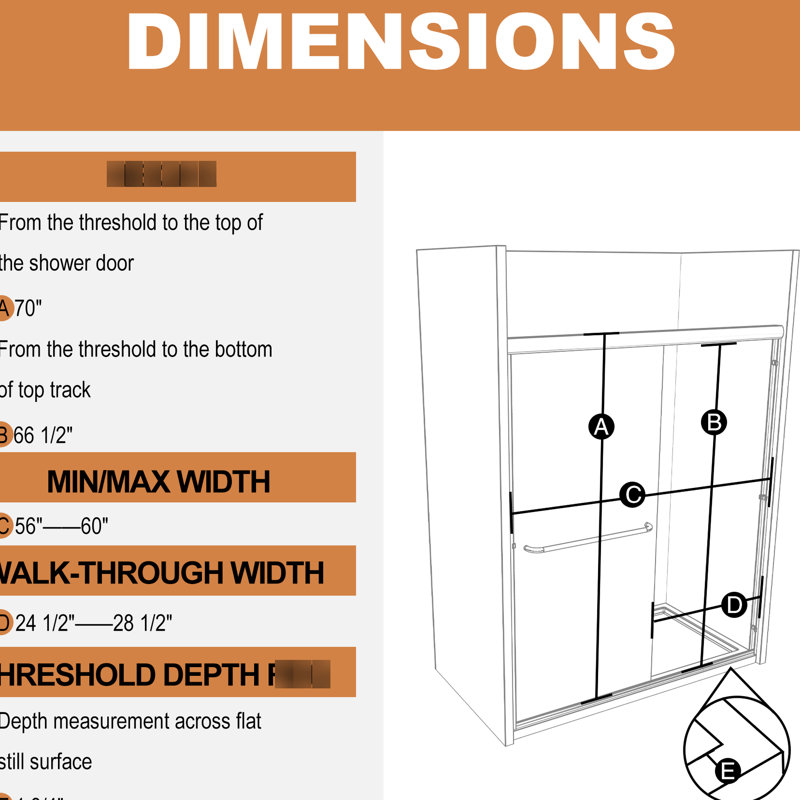 Porte de douche 60 po x 70 po en aluminium noir mat avec vue transparente 70 po Radiant Sight, Build