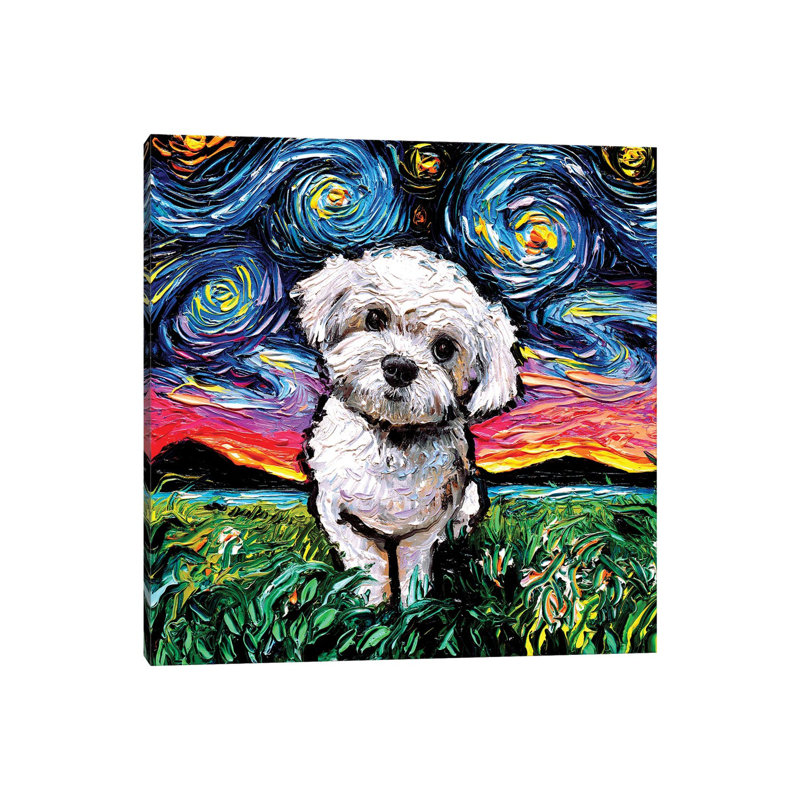 " Maltipoo Night " by Aja Trier Painting Print, 12" H x 12" W x 0.75" D