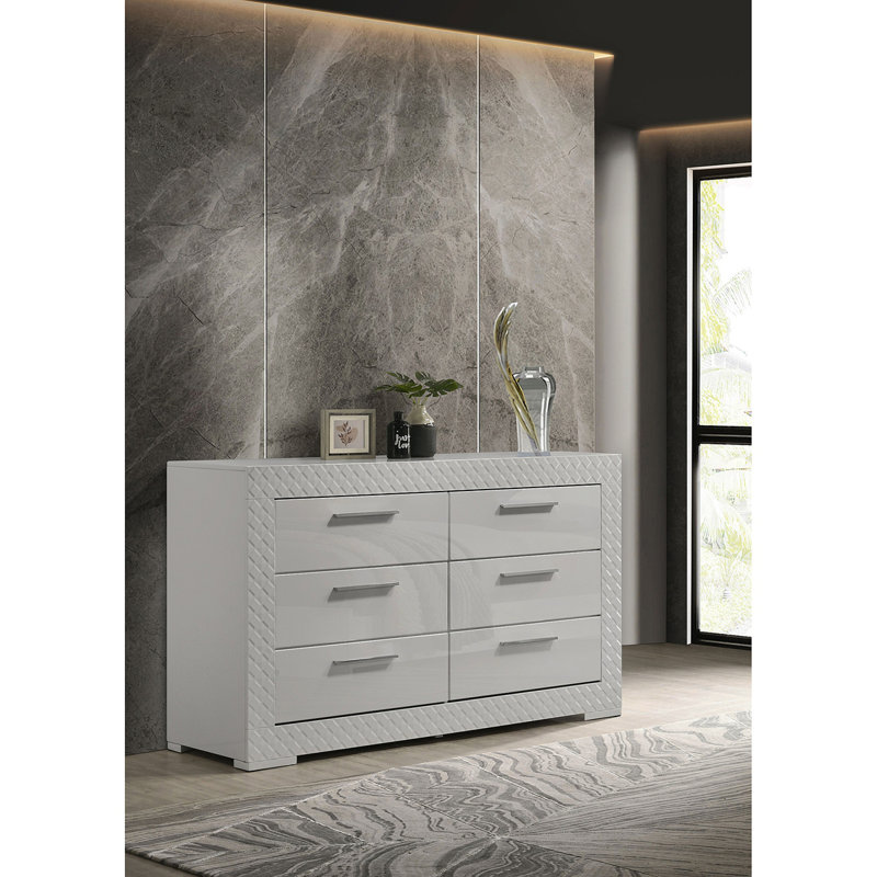 Commode 6 tiroirs Pierce, Blanc brillant