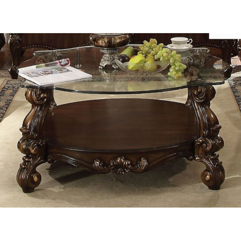Glass Top Coffee Table, Cherry Oak