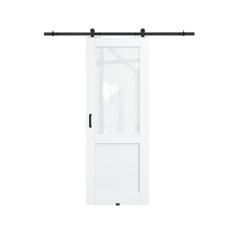 30 po x 80 po, demi-dalle blanche avec surface préfinie avec toute la quincaillerie de porte de grange, 30in.x 80in.