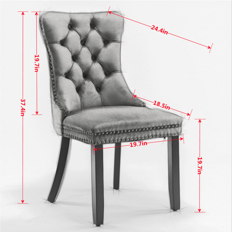 2-pcs Modern High-end Dining Chair Set - Beige Velvet Upholstered Tufted Solid Wood Chair With Nailhead Trim, Wood Legs & Adjustable Pegs | Contemporary Mid-century Dining Chair