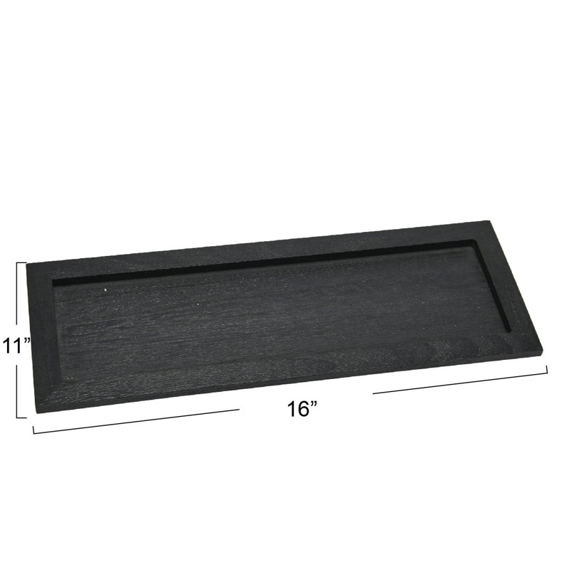 Wood Tray with Glass Bottle Vases, Clear/Black