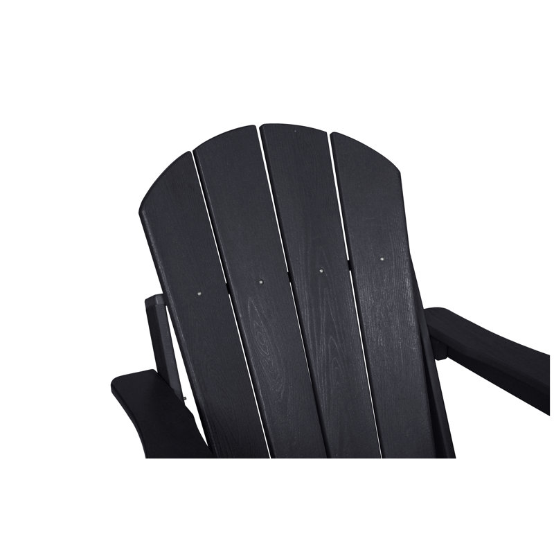 Black HDPE Folding Adirondack Chair Set with Side Table, 3-Piece Outdoor Patio Furniture