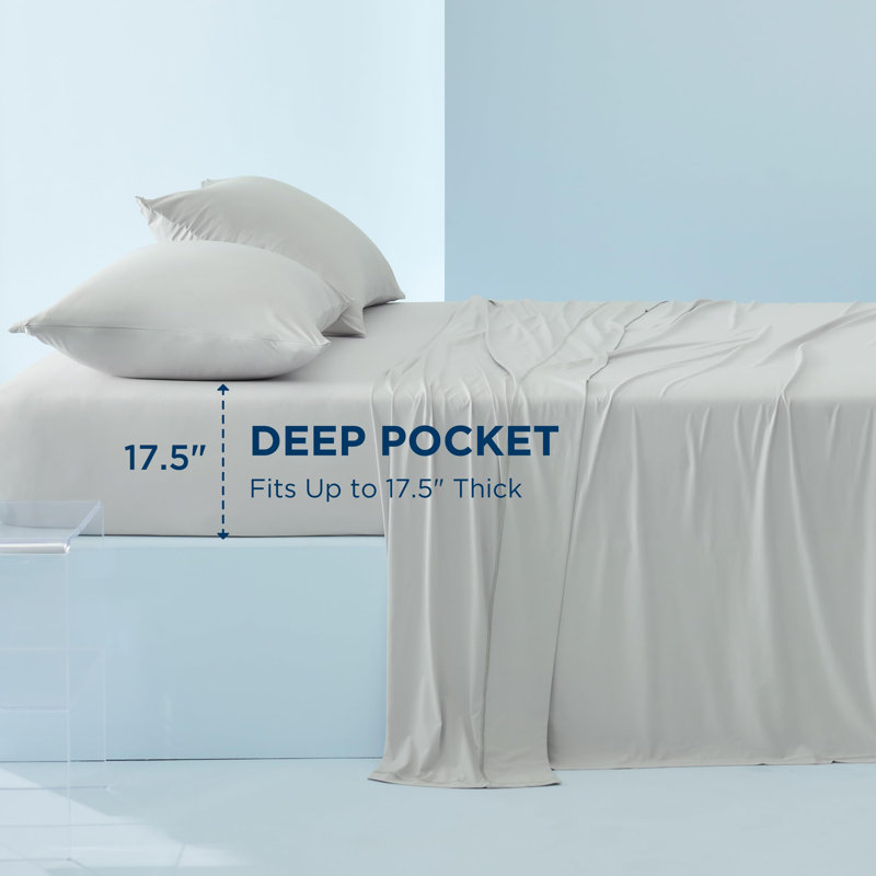 Bedsure Cooling Sheets with Deep Pocket Up to 17.5", Cal King Sheet Set with 2 Pillowcases, Gray