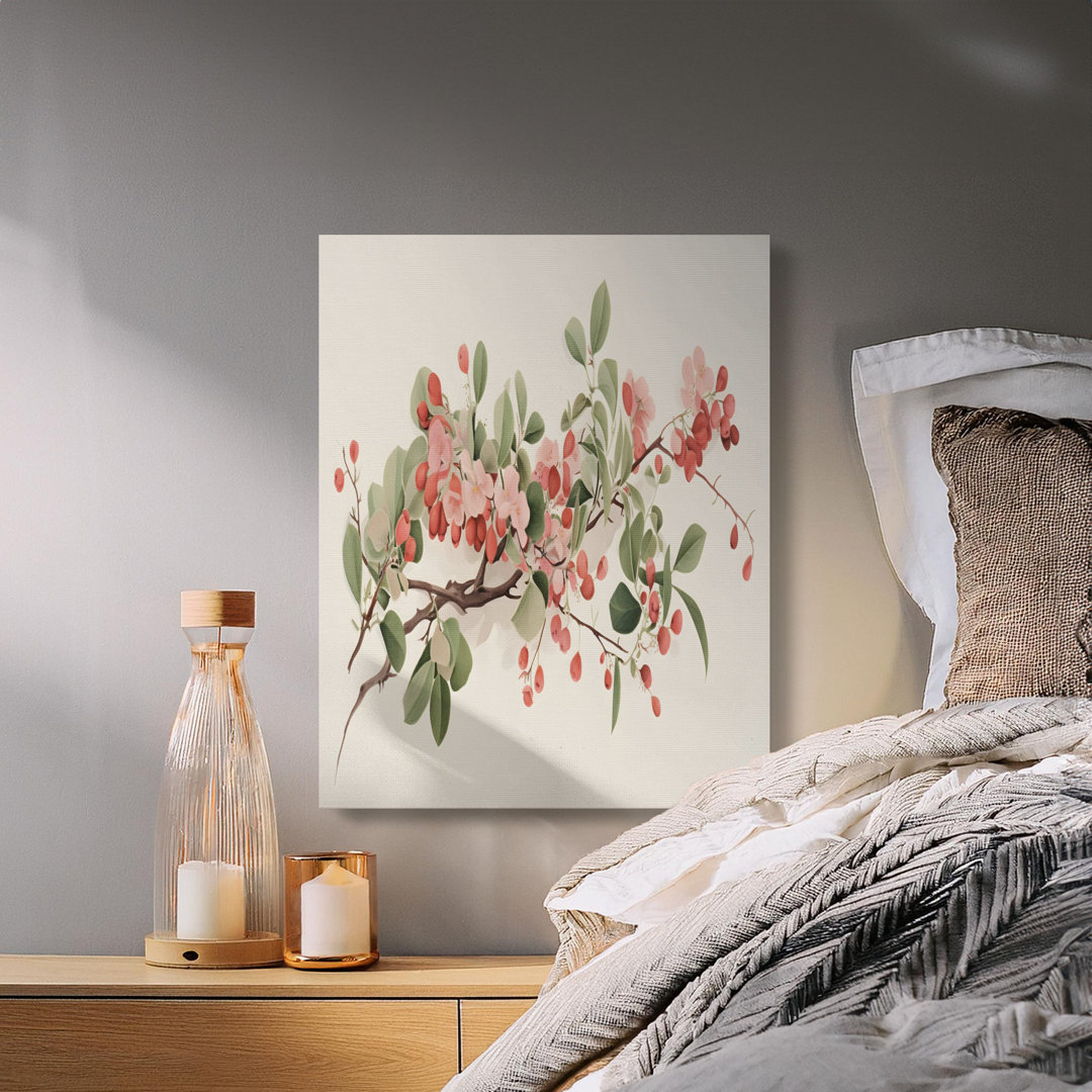 Elegant Pink Floral Branch Wall Art