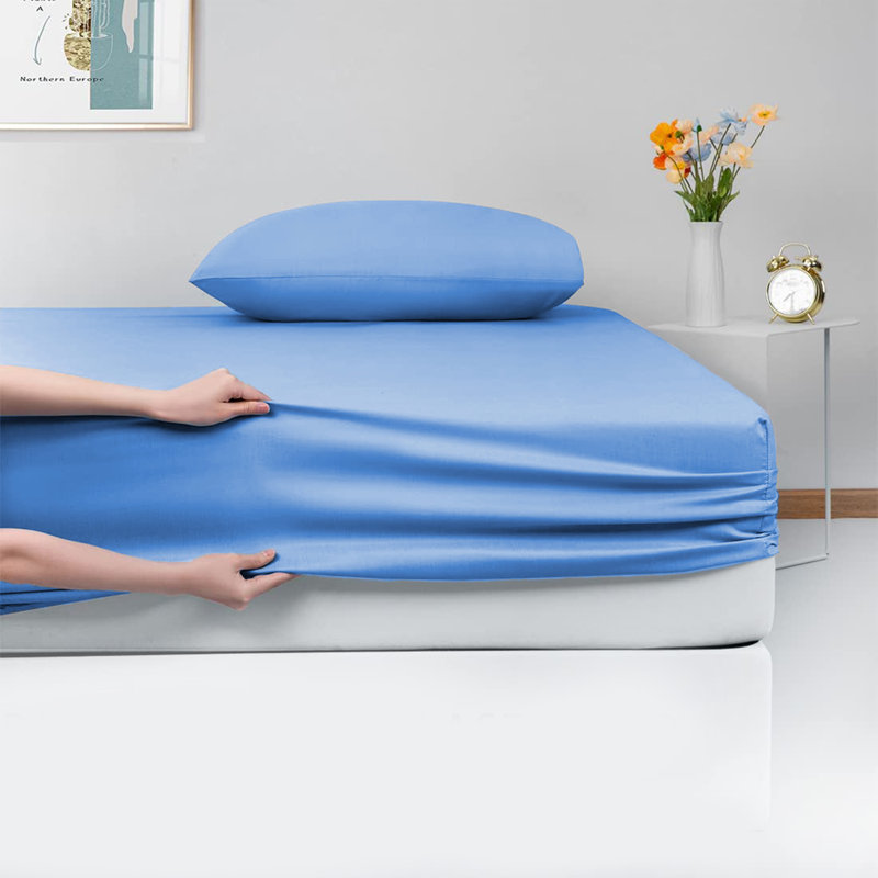 Laurne 200 Thread Count Microfiber Brushed Deep Fitted Bed Sheet, Kingsize (5'), Sky Blue