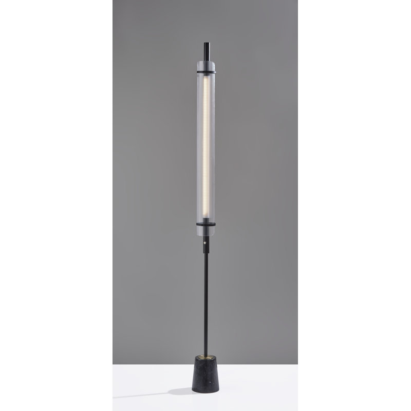 Modern Black LED Floor Lamp with Marble Base, 71"
