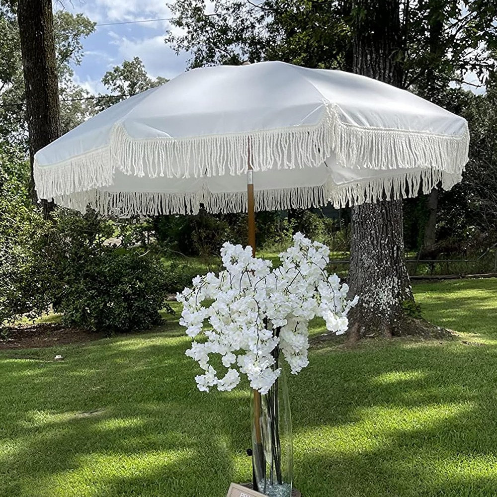 Bungalow Rose Patio Umbrella With Fringe Outdoor Tassel Umbrella UP ...