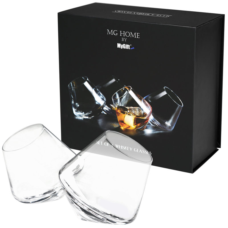 35oz Clear Tilted Crystal Whiskey Glass Set of 4