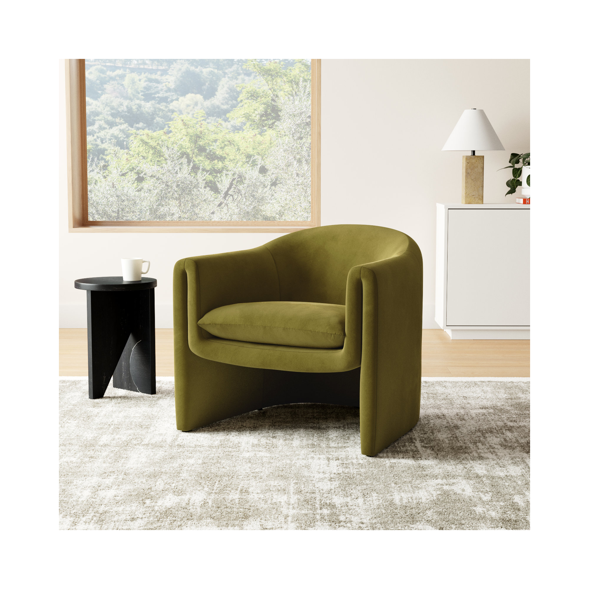 Pollman Upholstered Barrel Chair, Olive Green Velvet